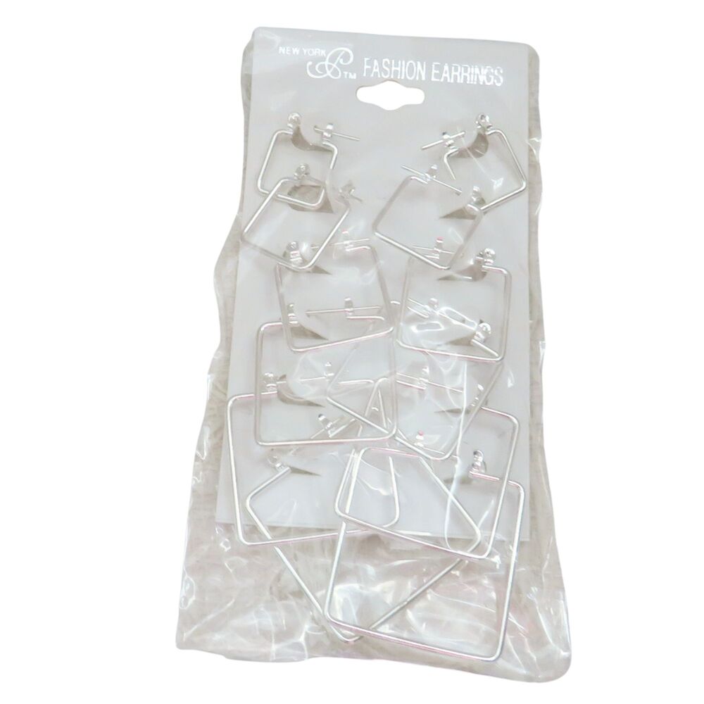 Silver Toned Square Earrings Women Leverback Set of 6 Fashion Earrings MultiSize